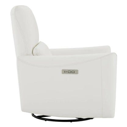 Tracee Modern Power Swivel Glider Recliner-Genuine Leather & White
