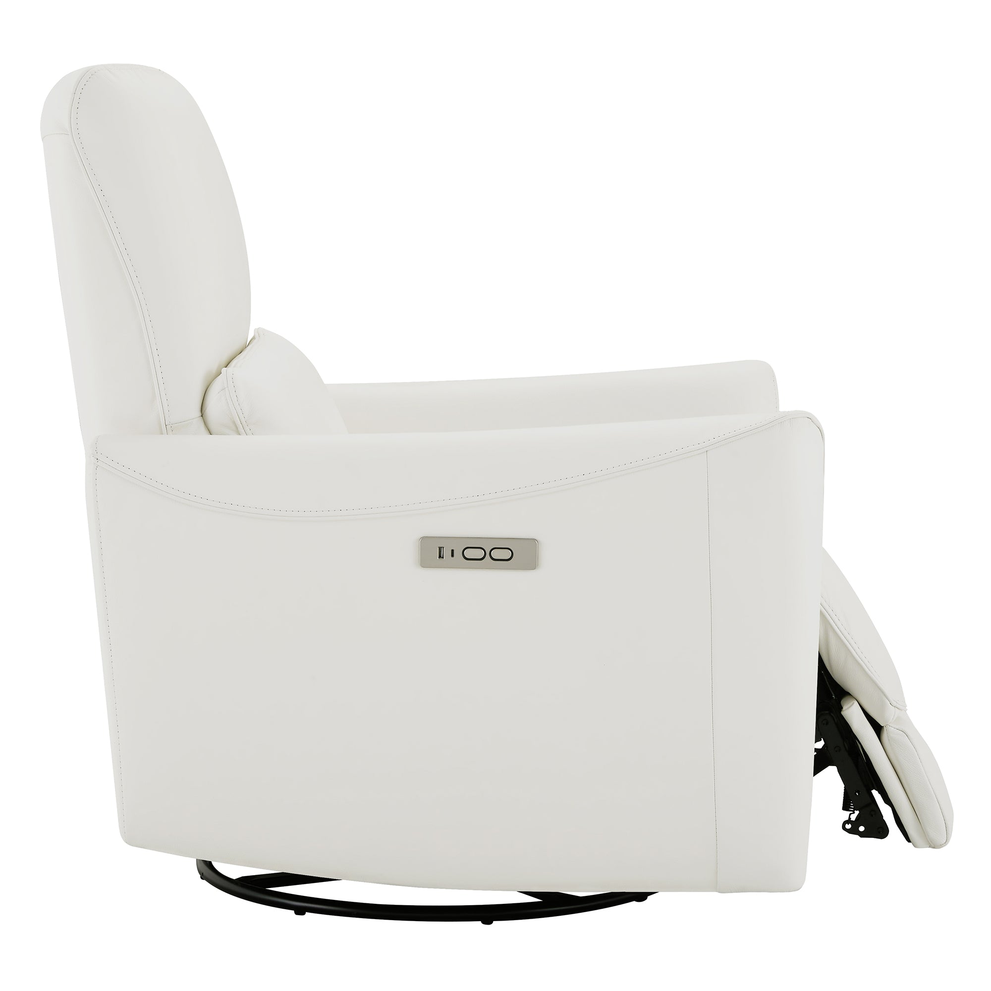 White power swivel glider recliner side view with modern design and control panel - CHITA Living