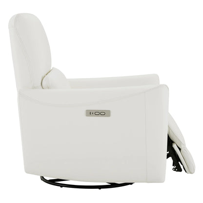 Tracee Modern Power Swivel Glider Recliner-Genuine Leather & White
