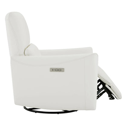 Tracee Modern Power Swivel Glider Recliner-Genuine Leather & White