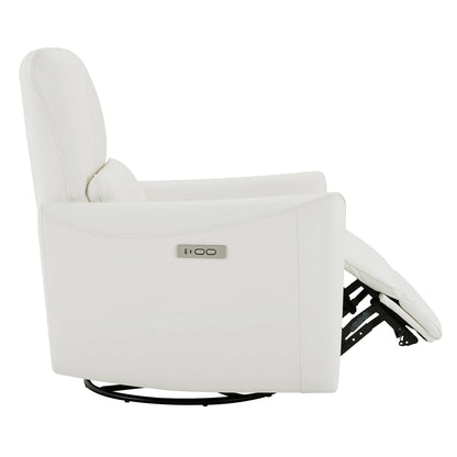 Tracee Modern Power Swivel Glider Recliner-Genuine Leather & White