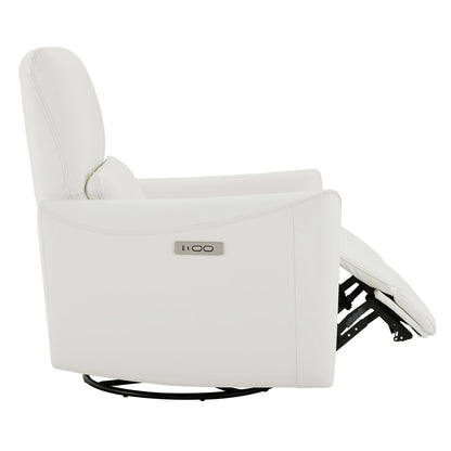 CHITA LIVING-Tracee Modern Power Swivel Glider Recliner-Recliners-Genuine Leather-White-