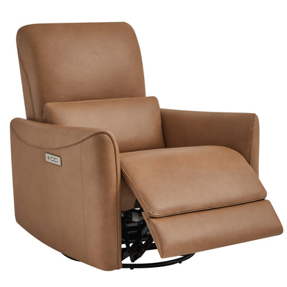 CHITA LIVING-Tracee Modern Power Swivel Glider Recliner-Recliners-Genuine Leather-Saddle Brown-