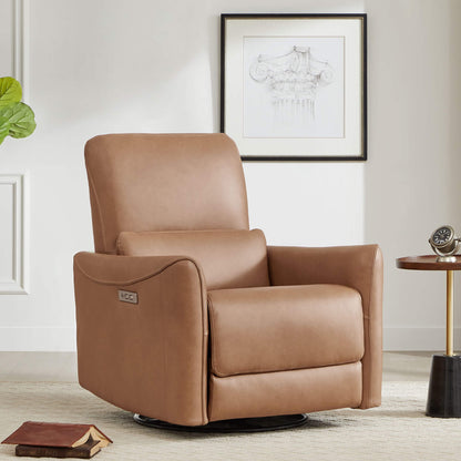 CHITA LIVING-Tracee Modern Power Swivel Glider Recliner-Recliners-Genuine Leather-Saddle Brown-