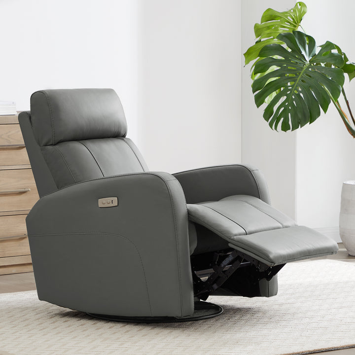 CHITA LIVING-Joy Power Swivel Recliner with Manual Headrest-Recliners-Genuine Leather-Gray-
