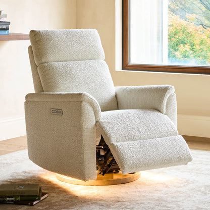 Lulla Power Swivel Nursery Glider Recliner with Power Headrest and Nightlight