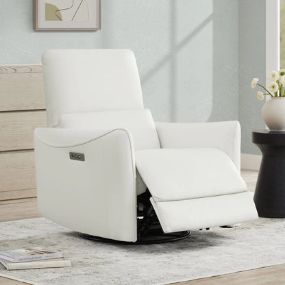 Tracee Modern Power Swivel Glider Recliner-Genuine Leather & White