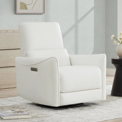 Tracee Modern Power Swivel Glider Recliner-Genuine Leather & White