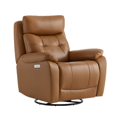 Keith Tufted Genuine Leather Swivel Glider Power Recliner with Power Headrest