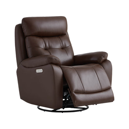 Keith Tufted Genuine Leather Swivel Glider Power Recliner with Power Headrest
