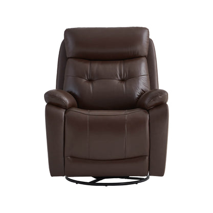 Keith Tufted Genuine Leather Swivel Glider Power Recliner with Power Headrest