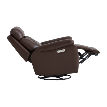 Keith Tufted Genuine Leather Swivel Glider Power Recliner with Power Headrest