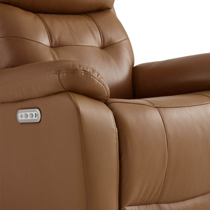 Keith Tufted Genuine Leather Swivel Glider Power Recliner with Power Headrest