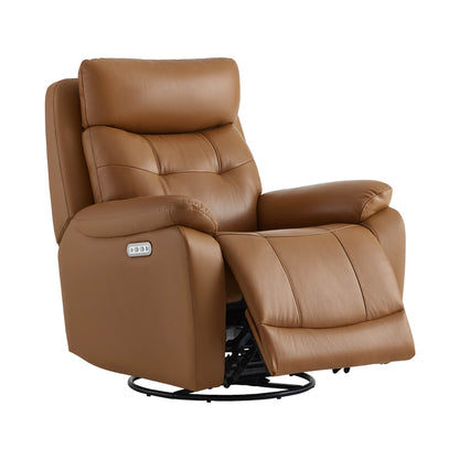 Keith Tufted Genuine Leather Swivel Glider Power Recliner with Power Headrest