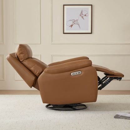 Keith Tufted Genuine Leather Swivel Glider Power Recliner with Power Headrest