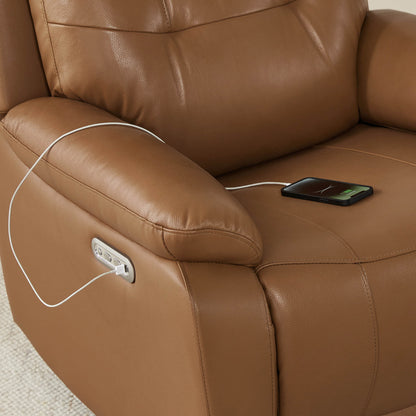 Keith Tufted Genuine Leather Swivel Glider Power Recliner with Power Headrest