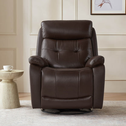 Keith Tufted Genuine Leather Swivel Glider Power Recliner with Power Headrest