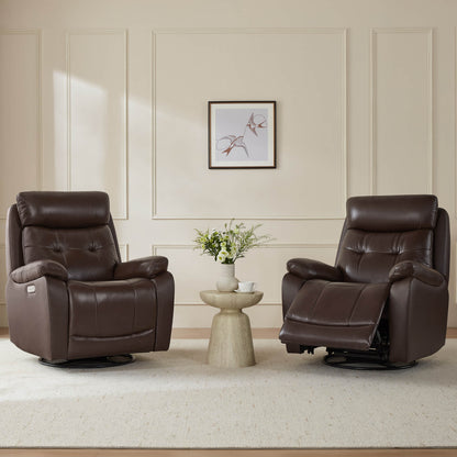 Keith Tufted Genuine Leather Swivel Glider Power Recliner with Power Headrest
