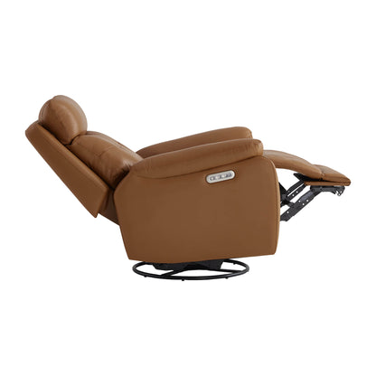 Keith Tufted Genuine Leather Swivel Glider Power Recliner with Power Headrest