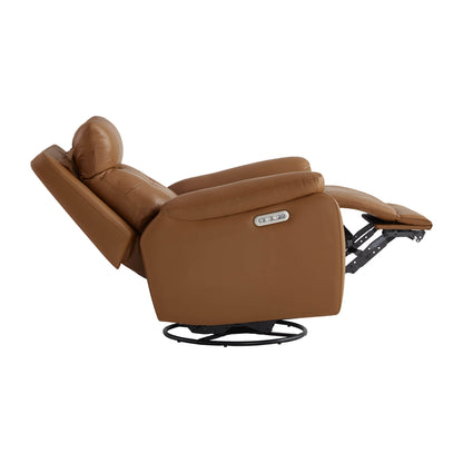 Keith Tufted Genuine Leather Swivel Glider Power Recliner with Power Headrest