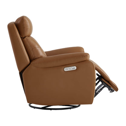 Keith Tufted Genuine Leather Swivel Glider Power Recliner with Power Headrest