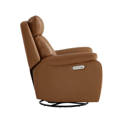 Keith Tufted Genuine Leather Swivel Glider Power Recliner with Power Headrest