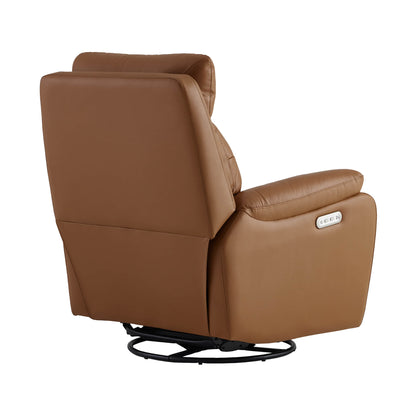 Keith Tufted Genuine Leather Swivel Glider Power Recliner with Power Headrest