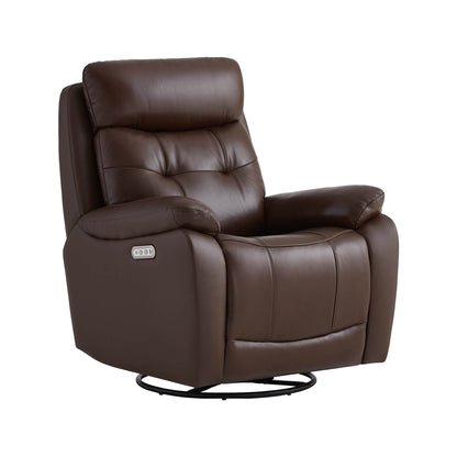 Keith Tufted Genuine Leather Swivel Glider Power Recliner with Power Headrest