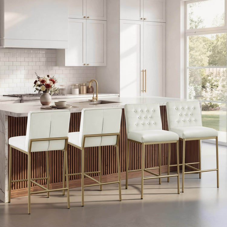 Layla Retro tufted counter stools in Ivory with gold metal base (Set of 2)