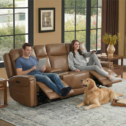 Leif Modern Top-Grain Leather Super Zero Gravity Reclining Sofa
