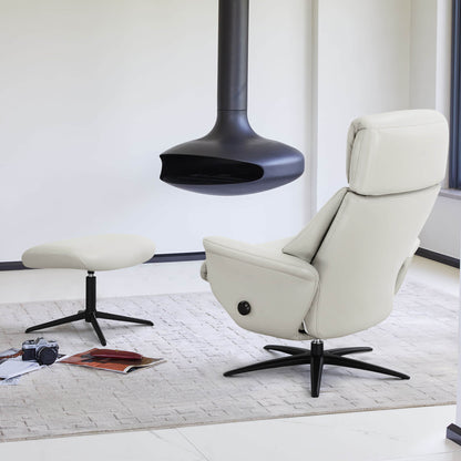 Leslie Genuine Leather Swivel Reclining Chair & Ottoman