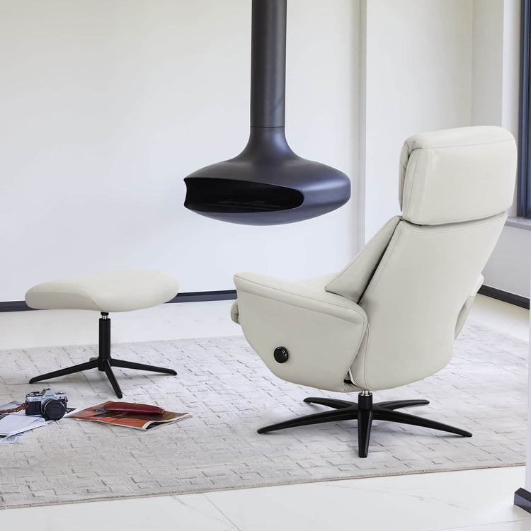 Leslie Genuine Leather Swivel Reclining Chair & Ottoman
