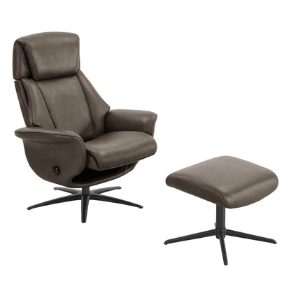 Leslie Genuine Leather Swivel Reclining Chair & Ottoman