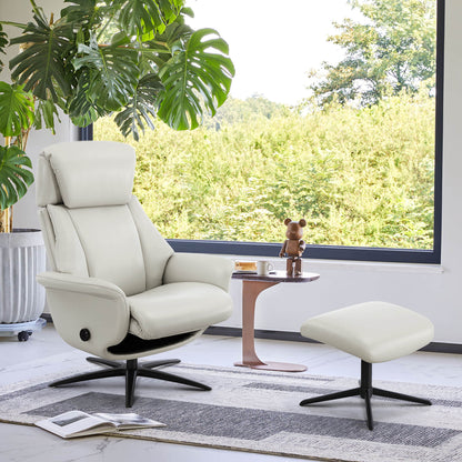 Leslie Genuine Leather Swivel Reclining Chair & Ottoman