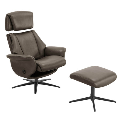 Leslie Genuine Leather Swivel Reclining Chair & Ottoman