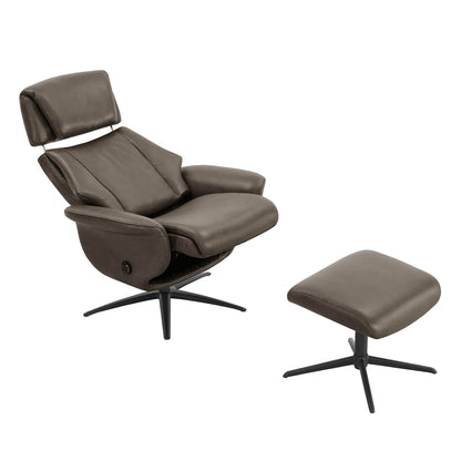 Leslie Genuine Leather Swivel Reclining Chair & Ottoman