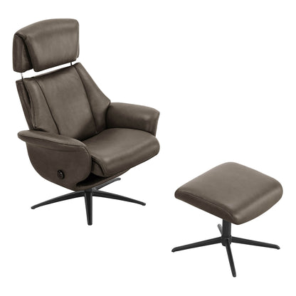 Leslie Genuine Leather Swivel Reclining Chair & Ottoman