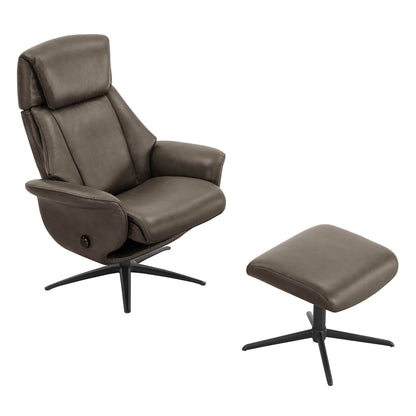 Leslie Genuine Leather Swivel Reclining Chair & Ottoman