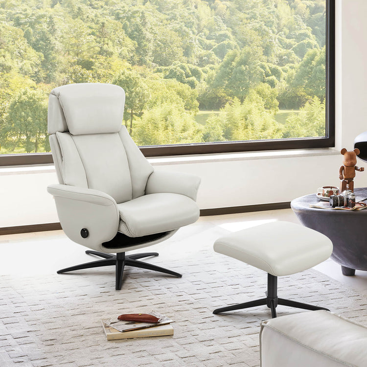 Leslie Genuine Leather Swivel Reclining Chair & Ottoman
