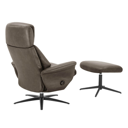 Leslie Genuine Leather Swivel Reclining Chair & Ottoman