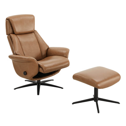 Leslie Genuine Leather Swivel Reclining Chair & Ottoman