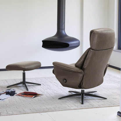 Leslie Genuine Leather Swivel Reclining Chair & Ottoman