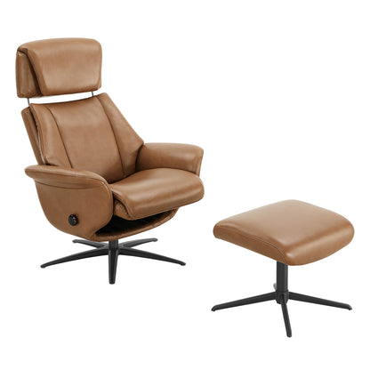 Leslie Genuine Leather Swivel Reclining Chair & Ottoman