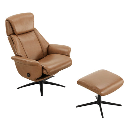 Leslie Genuine Leather Swivel Reclining Chair & Ottoman