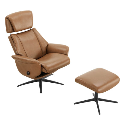 Leslie Genuine Leather Swivel Reclining Chair & Ottoman