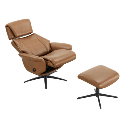 Leslie Genuine Leather Swivel Reclining Chair & Ottoman