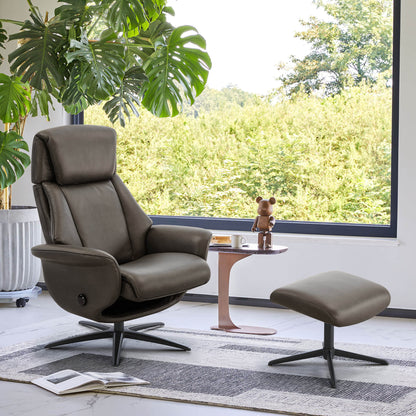 Leslie Genuine Leather Swivel Reclining Chair & Ottoman