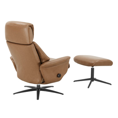 Leslie Genuine Leather Swivel Reclining Chair & Ottoman