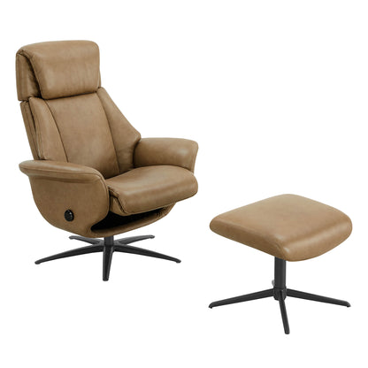 Leslie Genuine Leather Swivel Reclining Chair & Ottoman