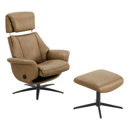 Leslie Genuine Leather Swivel Reclining Chair & Ottoman